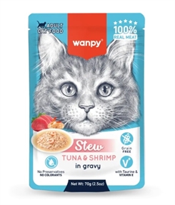 Wanpy Cat Stew Tuna & Shrimp in Gravy 70g - vådfoder til katte